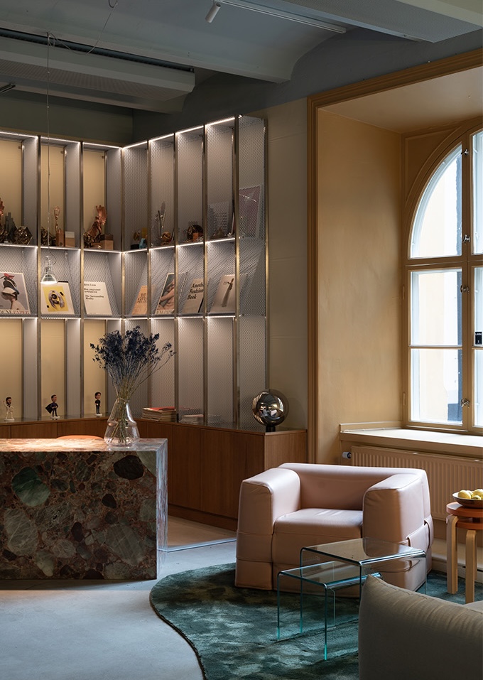 Lounge and trophy display at Acne Advertising