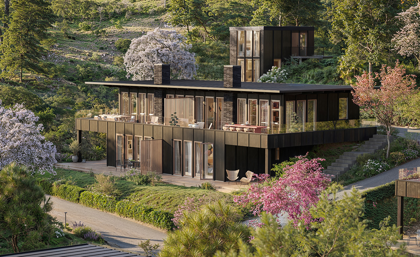 Shizukana house exterior in spring bloom