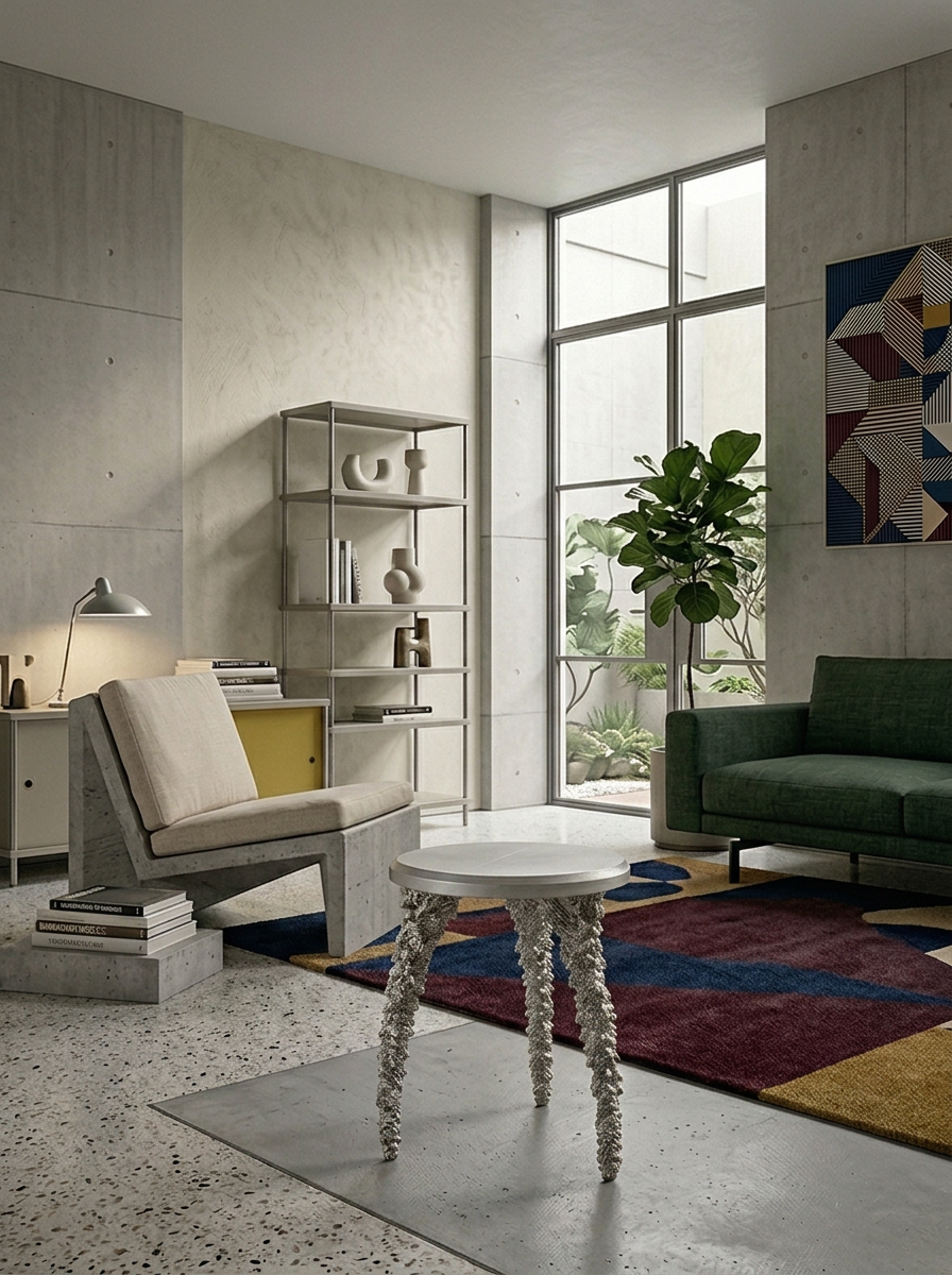 Romanesco stool in a daylit terrazzo interior